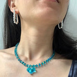 DAIIIBABYYY  -  Summer Blue Resin Heart Pendant Beaded Chain Choker Necklace For Women Trendy Cute Boho  Aesthetic Y2K Jewelry Accessories