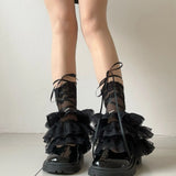 DAIIIBABYYY  -  Women Lolita Jk Lace Fingerless Gloves Leg Socks Ballet Strap Y2K Sleeve JK Clothing Accessories Mesh Bow Calf Stacker Socks