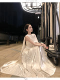 Daiiibabyyy  French Fashion Luxury Halter Neck Evening Gown Women Sexy Backless Sleeveless Slim-Fit Long Party Dress High-street Casual Robe