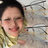 DAIIIBABYYY  -  Y2K Harajuku Metal Frame Glasses Unisex Small Square Retro Clear Reading Anti Blue Light Eyelasses Women Men Japanese Eyewear