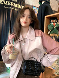 DAIIIBABYYY  -  Women's European Short Pink PU Leather Coat Female American Spliced Motorcycle Jacket Casual Street Style Leather Jacket