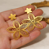 Daiiibabyyy  Gold Plated Stainless Steel Hollow Flower Drop Earrings for Women Glossy Dangle Earring Trendy Jewelry