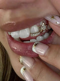 Daiiibabyyy  1Pcs Fashionable Women's Tooth Jewelry, Hollow Five-Pointed Star And Bar Zirconia Double Tooth Accessories