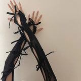DAIIIBABYYY  -  Y2K Lace Hollow Out Bow Shawl Sleeves Fingerless Gloves Lolita Jk Ballet Sunscreen Sleeve Elastic Hand Sleeve Punk Arm Cuff