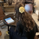Daiiibabyyy  Women's Hair Claw Clip Checkered Yellow Rose Exquisite Grab Clip Hair Grab High End Korean Hair Accessory Flower Head Accessory