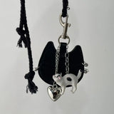 Daiiibabyyy  Women's Necklace Sweet Cool Style Heart Shaped Kitten Woven Necklace InS Style High End  Fashion Sweater Chain Cute Bag Pendant