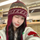 DAIIIBABYYY  -  Niche Retro Jacquard Wool Blended Knitted Beanies for Women Autumn and Winter Travel Warm Fashion Versatile Ear Protection Hat