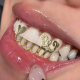 Daiiibabyyy  Hip-Hop Style Fashion-Zirconian Hearts/Hollowed-Out Lower Teeth. Rap Singer's Zirconian Teeth, Street Dance Decoration.