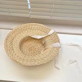 Daiiibabyyy  Fashion Women Summer Hat Wide Brim Beach Hat Ribbon Tie Wheat Straw Hat Outdoorsman Boater Hat Sun Protective Panama