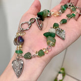 Irregular green crushed stone crystal heart multi-element stitching necklace