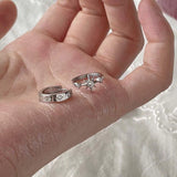 Daiiibabyyy  Fashion Silver Color Six Pointed Star Hoop Earrings For Women Simple Crystal Asymmetric Star Round Huggies Earrings Jewelry
