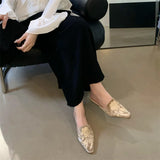 Daiiibabyyy  Spring  Fashion Design Embroidery Pointed Toe Mules Slippers Women Low Heels Comfortable Party Shoes Zapatos De Mujer