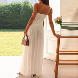 Daiiibabyyy  Fashion Lady V-neck Robe Dress Simple Solid Color Hollow Backless Women's Dress New Summer Casual Sleeveless Pleated Long Dress