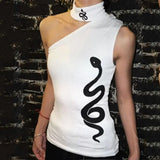 DAIIIBABYYY  -  Gothic Turtleneck Tank Tops Print Snake Streetwear Slim Summer Tops 2025 New 2000s Clothes Y2k Sleeveless T-shirt Tanks