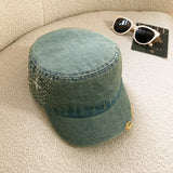 DAIIIBABYYY  -  Japanese Rhinestone Decorative Flat-top Baseball Cap Men's and Women's Retro Washed Denim British Niche Equestrian Caps Gorras