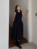 DAIIIBABYYY  -  Casual Long Dress Women 2025 Korean Summer Design Round Neck Pleated Texture Slim Fit Sleeveless Vest Vestidos