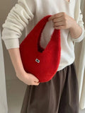 Daiiibabyyy  Ladies' Tote Bag Autumn Winter Korean Plush Dopamine Sweet Kawaii Simple Versatile Daily Large Capacity Knitted Handbag For Girl