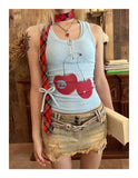 DAIIIBABYYY  -  Streetwear Print Fruit Tank Tops Women Clothes Sleeveless Tshirts Korean Fashion Summer Tops Y2k Slim Zipper Tanks Chic