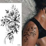 DAIIIBABYYY  -  Black Flower Women Sexy Tattoo Sticker Women Dot Rose Peony Body Chest Art Temporary Tattoos Water Transfer Fake Tattoo Stickers