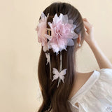 DAIIIBABYYY  -  Sweety Bohemia Hair Claw For Women Rhinestones Butterfly Flower Tassel Shark Gripper Summer Fairy Gauze Flower Hair Clip Hairpin