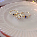 Daiiibabyyy  3pcs Set Personality Fashion Blue Geometric Crystal Rings for Women Vintage Luxury Stainless Steel Finger Jewelry