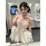 Daiiibabyyy  Sweet Floral Mini Dress Women Birthday Party Ruffles Spaghetti Straps Dresses Summer Fashion Korean Bodycon A Line Vestidos New