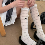 DAIIIBABYYY  -  Summer Kawaii Korean Bow Calf Socks Lolita JK Bow Cute Middle Tube Socks Ballet Thin Japanese Y2K Sock Mesh Breathable Socks