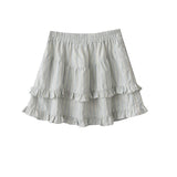 DAIIIBABYYY  -  Sweet Girl Lace Spliced Bow Vertical Striped Short-sleeevd Shirts + Summer High Waist Fungus Edged Short Skirts Two-piece Set