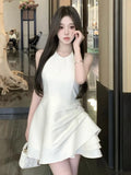DAIIIBABYYY  -  Elegant Halter Irregular Jumpsuit Dresses Sweet White Backless Birthday Party Mini Dress Female Pleated A-Line Short Vestidos