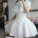 Daiiibabyyy  Cosplay Rhinestone Bow Japanese Gothic Style Skirt Set Women Sweet Lace Ruffles Shirt Slim Bandage Mini Skirt Lolita Y2k Outfits