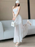 DAIIIBABYYY  -  Black Lace 2025 Summer Sexy Slightly Transparent Mesh Splicing A-line Skirt Versatile Casual Mid Length Hanging Feeling