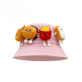 Daiiibabyyy  Breathable Sunscreen Basin Cap Adjustable French Fries Hamburger Fisherman Hat Plush Doll Lightweight Cartoon Sunshade Hat Kids