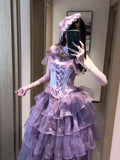 Daiiibabyyy  Summer New Women's Purple Slim High-Waisted Long Lolita Dress Versatile Bustle Black Birthday Adult Ceremony Princess Dress