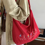 Daiiibabyyy  Fashion Preppy Letter Embroidery Shoulder Bag Vintage Y2k Aesthetic Kawaii Women's Handbags Casual All Match Ins Crossbody Bags