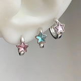 DAIIIBABYYY  -  Fashion Colorful Zircon Star Necklace Earrings for Women Sweet Cool Pentagram Chokers Clavicle Chain Earrings Y2K Jewelry Sets