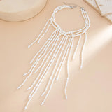 Daiiibabyyy  Exaggeration Trending White Pearl Tassel Beaded Necklace for Women Long Chains Sweater Chain Neck Jewelry Accessories