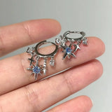 Daiiibabyyy  New Rhinestone Stars Pendant Earrings Dangle Small Zircon Hoop Earrings Blue Crystal Ear Bone Nail Earring Gifts
