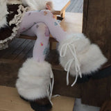 Daiiibabyyy  Punk Bow Tie Faux Rabbit Fur Leg Warmers Winter Warm Thickened Plush Leggings Socks Cold Protective Y2kBoot Cover  Socks