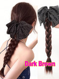 Daiiibabyyy  Polka Dot Bow Twist Braid Synthetic Ponytail Wig For Daily Wear Elegent Low-tie Synthetic Claw Clip Braided Ponytail Hairpiece