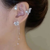 Daiiibabyyy  Fashion Butterfly Zircon Ear Cuff Color Tassel Clip Earrings for Women Korean Copper Earring Without Piercing Jewelry Gifts