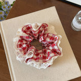 Daiiibabyyy  Women's Scrunchies Sweet Style Red Checkered Heart Shaped Hair Band Sweet Lace Hair Hair Tie Square Scarf Hair Tie Leather Band