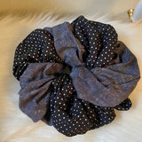 Daiiibabyyy  1pc Retro Denim Polka Dot Double-Loop Hair Scrunchie - Stylish INS Trend, Unique Vibe, Ideal for Ponytails, New-Arrival Hair Acc