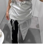 Daiiibabyyy Korean Style Layering Mesh Lace Skirts White Y2k 2000s Women Tulle Vintage Harajuku Overlay Long Skirt Lace Up Retro Streetwear