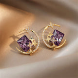 Daiiibabyyy  Women Star & Moon Crystal Earrings Elegant Light Luxury Exquisite Shiny Zircon Ear Studs Golden Fashion Jewelry Gifts