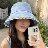 DAIIIBABYYY  -  Japanese New Sweet Lace Decorative Bucket Hat Women's Spring Summer Big Brim Sunshade Windproof Lace-up Sun Caps Gorras