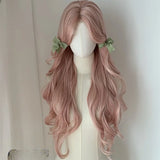 Daiiibabyyy  Summer net red with sweet fashion high quality breathable headgear | pink purple medium large wave long curly hair synthetic wig