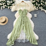 DAIIIBABYYY  -  Elegant V-neck Straps Vintage Sleeveless Chic Asymmetrical Ruffles Backless Slim Dresses French Vacation Women Fashion Clothing