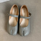 Daiiibabyyy 2024 Blue Women Flats Round Toe Retro Single Shoes One Word Buckle Shallow Mouth Mary Jane Shoes Split Toe Shoes Sandals Mujer