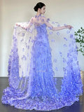 Daiiibabyyy  Luxury Long Dresses for Party Women Lace A-line Homecoming Evening Dress Blue Applique Sequined with Shawl Prom Dress