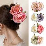 Daiiibabyyy 3D Double-sided Flowers Hair Claw Clip Vacation Beach Women Ponytail Hairpin Bride Wedding Party Headwear Decor Hair Accessories